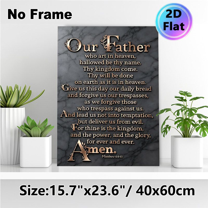 Our Father Prayer Painting Poster, Elegant Metallic Script On Dark Marble Poster, Inspirational Religious Scripture Decor Suitable For Home, Church_maomaolike.com
