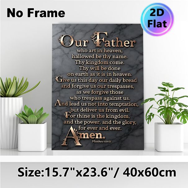 Our Father Prayer Painting Poster, Elegant Metallic Script On Dark Marble Poster, Inspirational Religious Scripture Decor Suitable For Home, Church_maomaolike.com