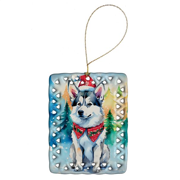 Siberian Husky Christmas Porcelain Ornament Christmas Tree Hanging Decorations For Home Christmas Holiday, Rectangle, Gift, Multicolor_maomaolike.com