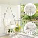 Hammock Swing Chair, Macrame Hanging Chair With Large Cushion, Chain, Steel Frame For Indoor Outdoor Use, Cream White_maomaolike.com