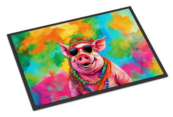 Hippie Animal Pig Doormat Front Door Mat Indoor Outdoor Rugs For Entryway, Non Slip Washable Low Pile, 24H X 36W_maomaolike.com
