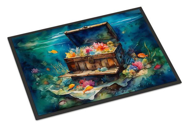 Treasure Chest Doormat Front Door Mat Indoor Outdoor Rugs For Entryway, Non Slip Washable Low Pile, 24H X 36W_maomaolike.com