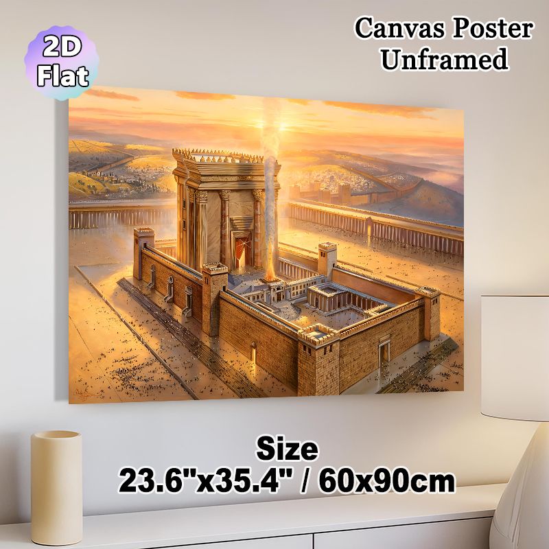 Ancient Sacred Temple Painting Poster, Warm-toned Grand Historical Architectural Scene Poster, Detailed Historical Depiction Ideal For Home, Study And_maomaolike.com