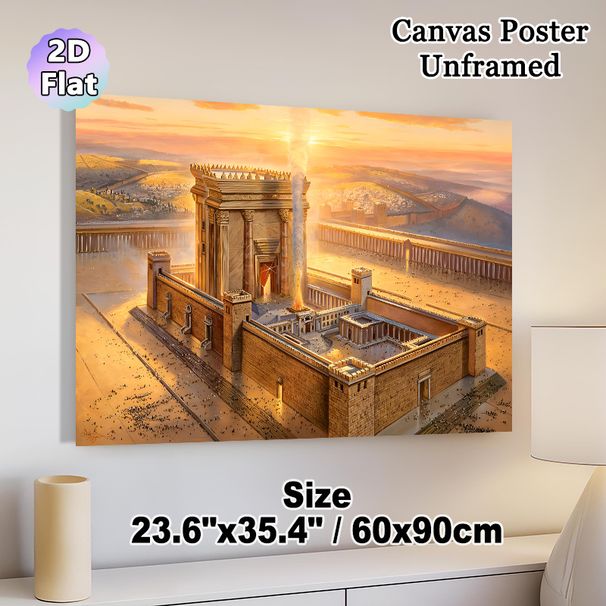 Ancient Sacred Temple Painting Poster, Warm-toned Grand Historical Architectural Scene Poster, Detailed Historical Depiction Ideal For Home, Study And_maomaolike.com