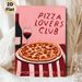 Pizza Lovers Club Themed Painting Poster, Warm-toned Cartoon-style Poster With Pepperoni Pizza, Wine Bottle & Glass, Cozy Food-inspired Decor Ideal_maomaolike.com