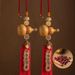 Brass Five Emperor Coins Door-to-Door Gourd Pendant Natural Open Mouth Door Living Room Bedroom Red Tassel Fu Character_maomaolike.com
