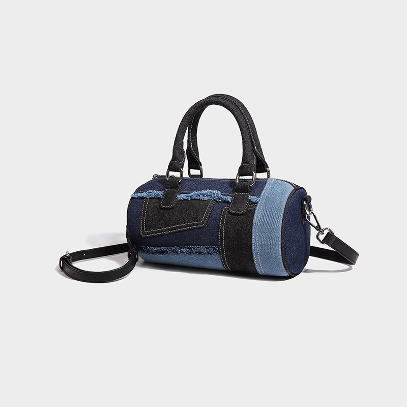 Niche Design Patchwork Denim Crossbody Bowling 2026 Summer New Versatile Boston Pillow Bag_maomaolike.com