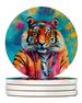 Hippie Animal Bengal Tiger Large Sandstone Coasters Pack Of 4 Absorbent Round Coasters Decor Gifts For Men Or Women, 4 In, Multicolor_maomaolike.com