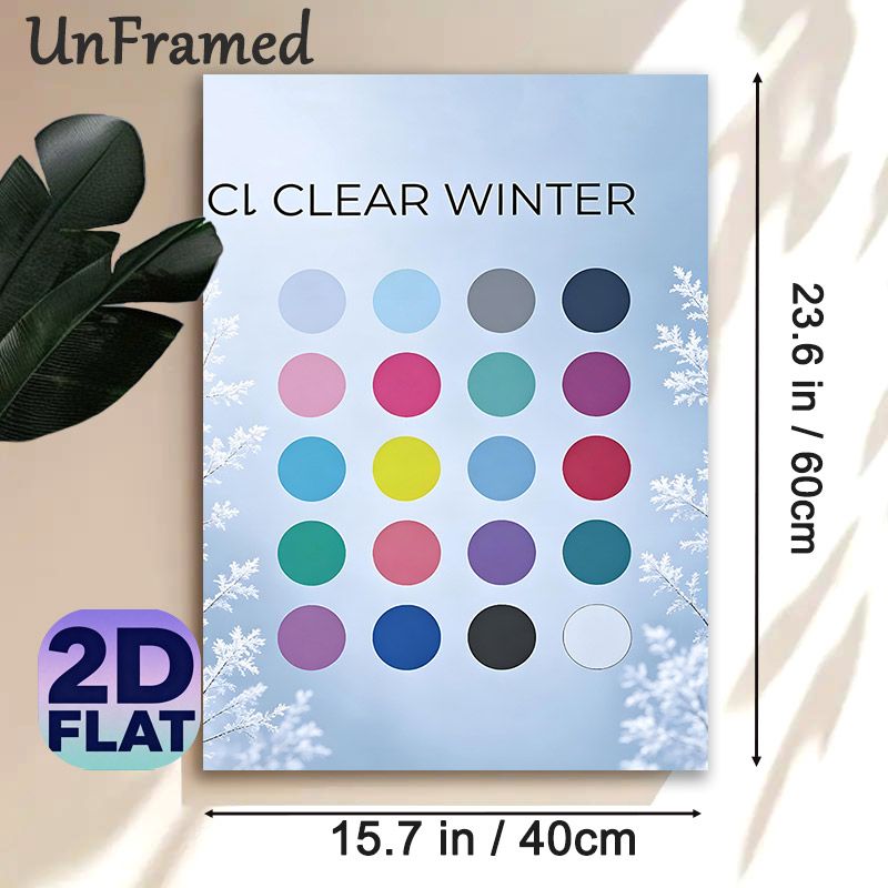 Clear Winter Color Palette Painting Poster, Frosty Branch & Vibrant Color Dots Poster, Offers Winter-inspired Color Scheme References, Ideal For_maomaolike.com