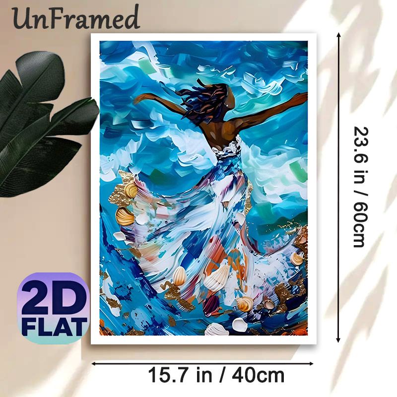 Ocean-themed Dancing Figure Painting Poster, Vibrant Impasto-style Poster, Rich-hued Design With Swirling Waves & Seashells, Elegant Wall Decor Option_maomaolike.com
