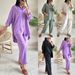 Women's Clothing 2 piece Set Large Size Cotton and Linen Shirt Set High Waist Loose Trousers_maomaolike.com