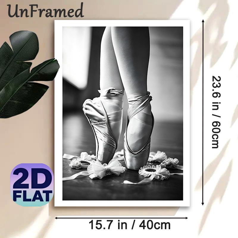 Ballet Pointe Shoes Painting Poster, Monochrome Elegant Ballet Feet Scene Poster, Refined Artistic Decor Ideal For Dance Studio, Bedroom And Living_maomaolike.com