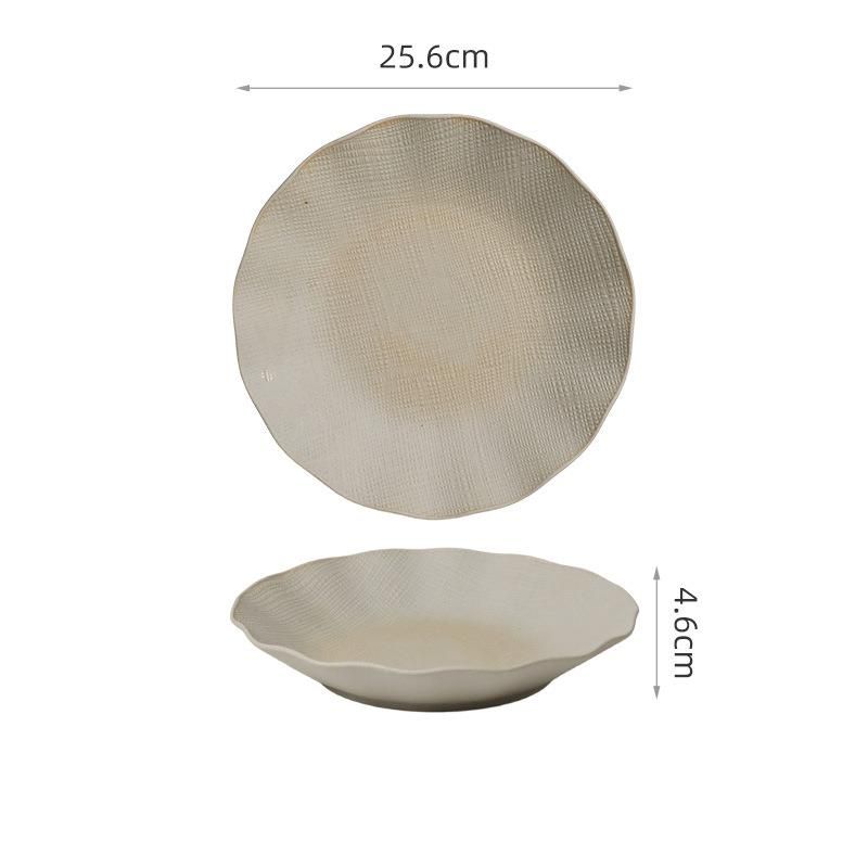 Vintage Style Ceramic Household Dish Large Lotus Leaf Edge Presentation Western Food Plate Coarse Pottery Unglazed_maomaolike.com
