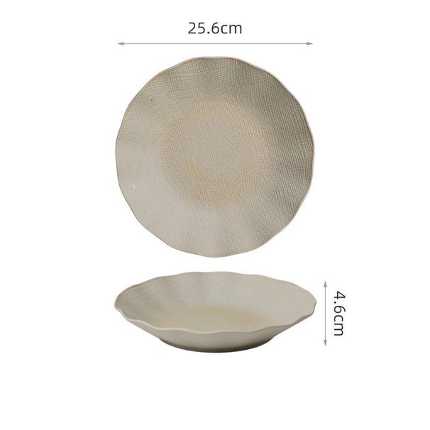 Vintage Style Ceramic Household Dish Large Lotus Leaf Edge Presentation Western Food Plate Coarse Pottery Unglazed_maomaolike.com