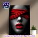 Red Accented Blindfolded Portrait Painting Poster, Monochrome With Bold Red Accents Artistic Poster, Striking Visual Contrast Ideal For Living Room_maomaolike.com