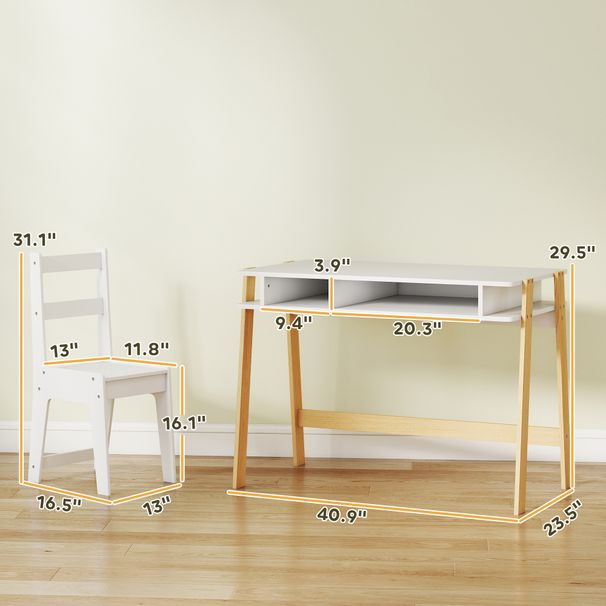 Kids Desk And Chair Set With Storage For Bedroom, School, Gift For Children Ages 3-12, White_maomaolike.com