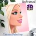 Blonde Glamorous Lady Painting Poster, Soft Pink-toned Cartoon Style Poster, Elegant Portrait With Vivid Blue Eyes And Glossy Pink Lips, Ideal For_maomaolike.com