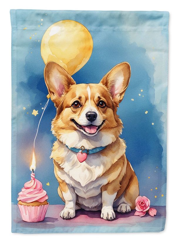Corgi Happy Birthday House Flag Large Porch Sleeve Pole Decorative Outside Yard Banner Artwork Wall Hanging, Polyester, House Size, Multicolor_maomaolike.com