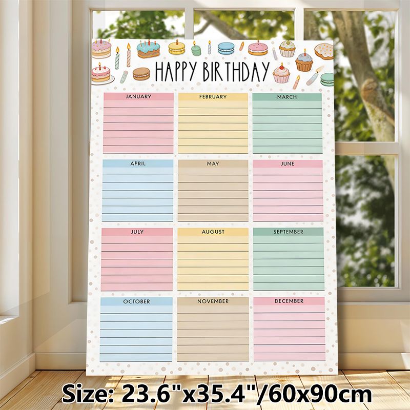 Birthday Tracker Painting Poster, Pastel-colored Dessert-themed Poster, Practical Birthday Record Planner Ideal For Home, Office And Shared Spaces_maomaolike.com