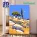 Mediterranean Hillside Painting Poster, Vibrant Stylized Scenery Poster, Sunny Hills With Trees And Rocks Design, Brings Serene Natural Atmosphere_maomaolike.com
