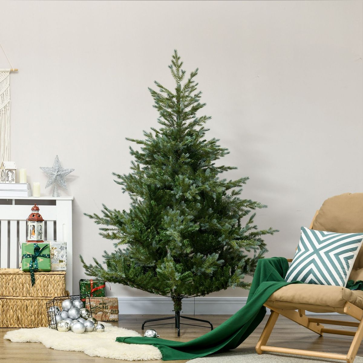 6 Ft Artificial Christmas Tree Holiday Décor With 795 Branches, Auto Open, Steel Base, Wide Shape, Easy-to-Shape Branches_maomaolike.com