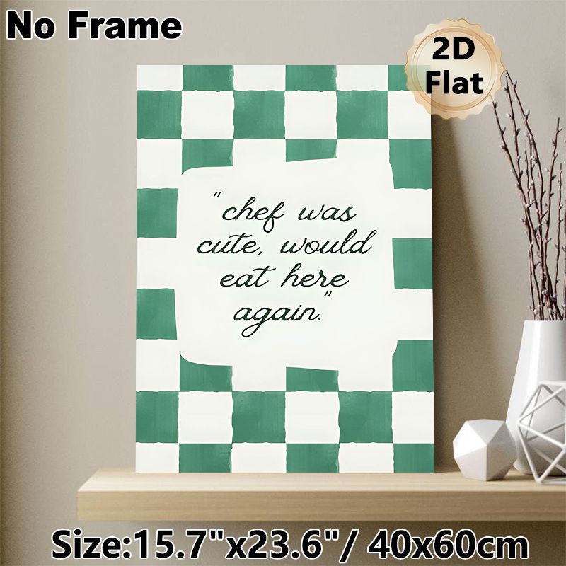 Kitchen Humor Quote Painting Poster, Vintage Green Checkered Handwritten Style Poster, Playful Dining-themed Quote Adds Lighthearted Vibe For Kitchen_maomaolike.com