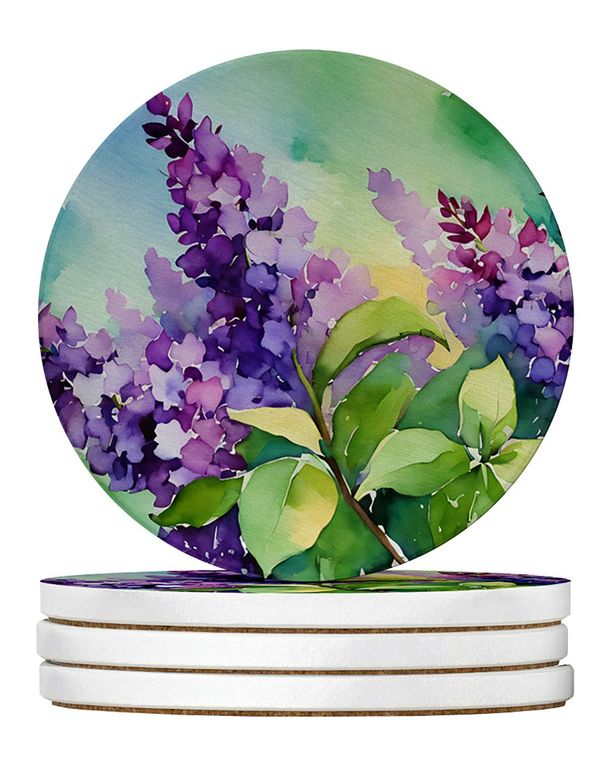 New Hampshire Purple Lilac In Watercolor Large Sandstone Coasters Pack Of 4 Absorbent Round Coasters Decor Gifts For Men Or Women, 4 In, Multicolor_maomaolike.com