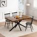 Retro Rectangular Stretch Dining Table, Antique Wood Top And Black Relief Plate, Black Fine Sand Cross Iron Foot Base Dining Table, With Storage Box_maomaolike.com