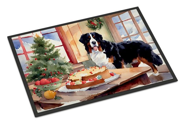 Bernese Mountain Dog Christmas Cookies Doormat Front Door Mat Indoor Outdoor Rugs For Entryway, Non Slip Washable Low Pile, 24H X 36W_maomaolike.com