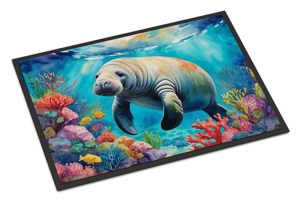 Manatee And Coral Reefs Doormat Front Door Mat Indoor Outdoor Rugs For Entryway, Non Slip Washable Low Pile, 24H X 36W_maomaolike.com