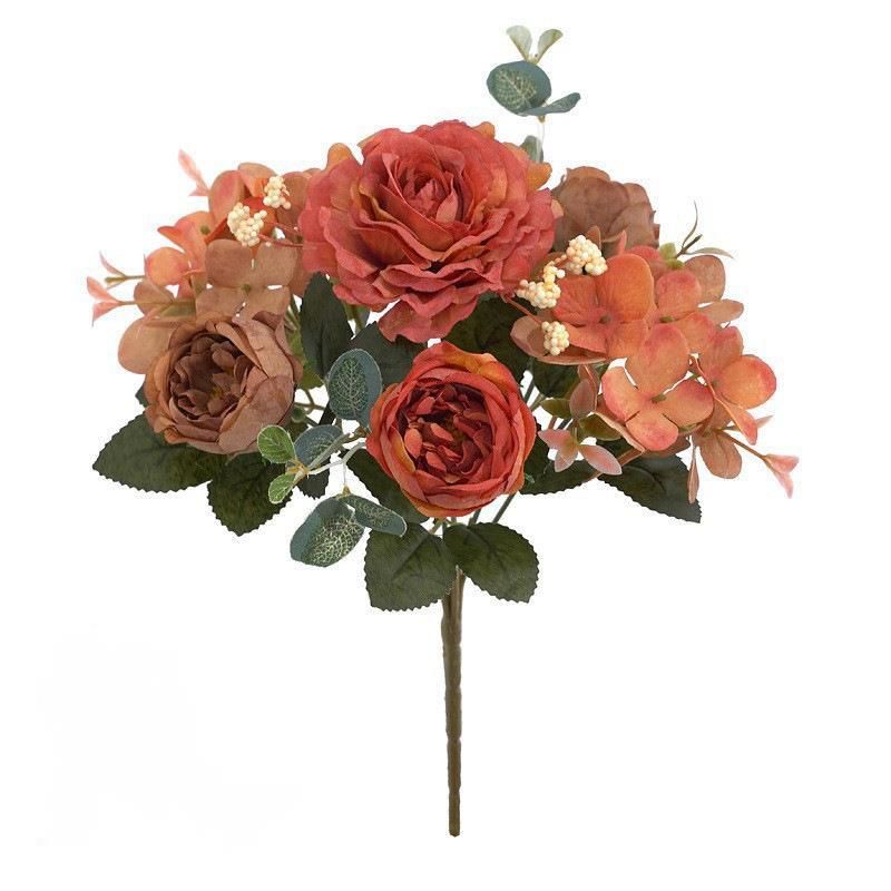 European Retro Hydrangea Core Peony Simulation Bouquet Wholesale Wedding Staircase Decoration Artificial Silk Flowers_maomaolike.com