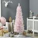 5 Ft Snow Flocked Artificial Pencil Christmas Tree, Slim Xmas Tree With Realistic Branches And Plastic Base Stand For Indoor Decoration, Pink_maomaolike.com