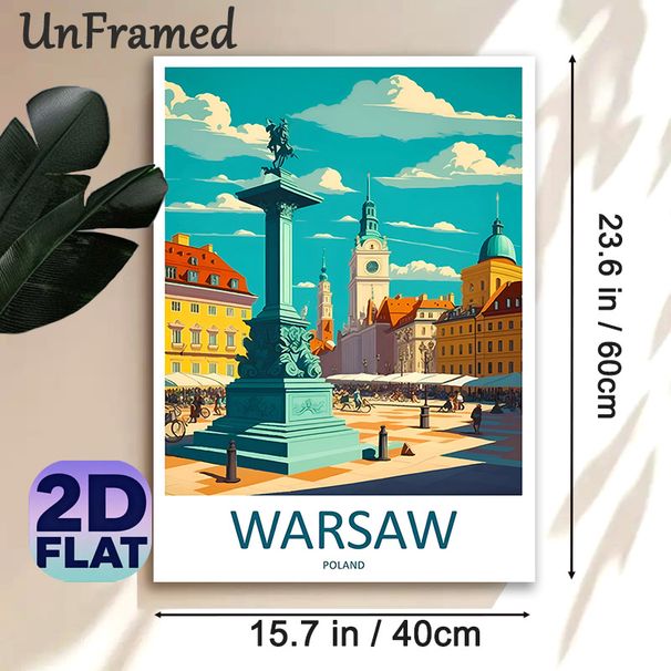 Warsaw Poland Cityscape Painting Poster, Vibrant Retro Illustration Poster, Showcases Iconic Square With Historic Architecture, Ideal For Home, Office_maomaolike.com