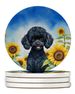 Black Poodle In Sunflowers Large Sandstone Coasters Pack Of 4 Absorbent Round Coasters Decor Gifts For Men Or Women, 4 In, Multicolor_maomaolike.com