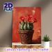 Blooming Cactus Painting Poster, Vibrant Textured Oil Painting Style Poster, Potted Cactus With Bright Red Blooms, Brings Warm Rustic Charm To Living_maomaolike.com