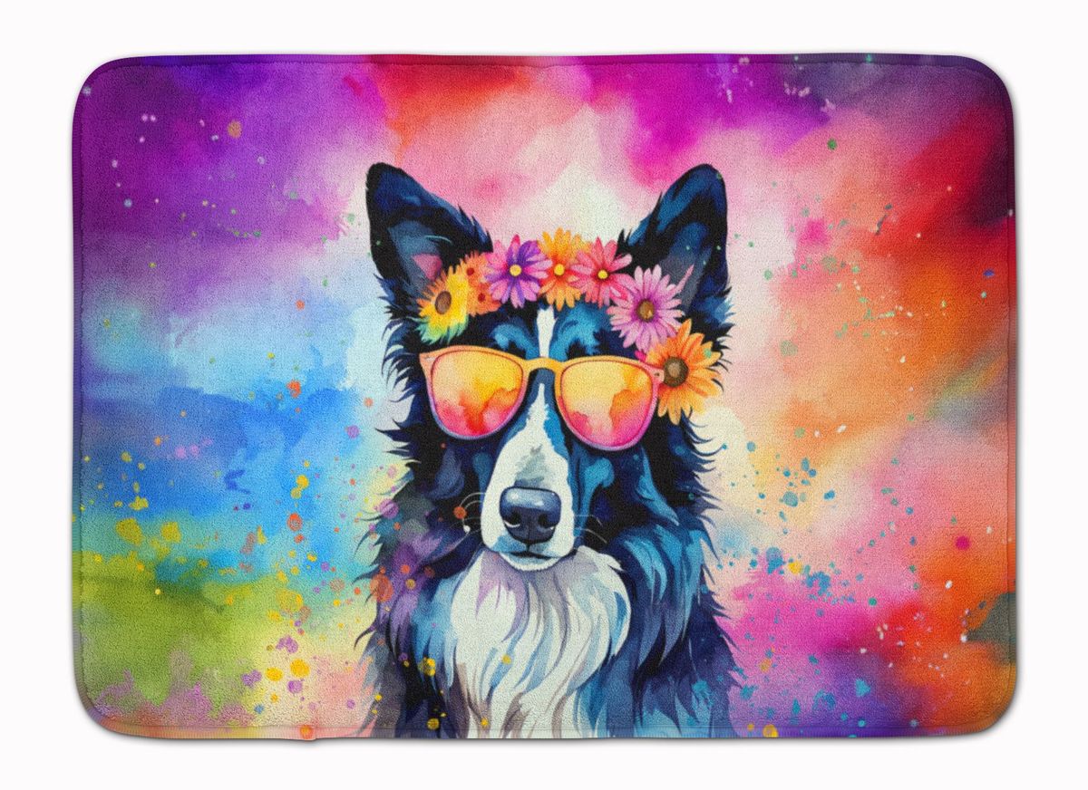 Border Collie Hippie Dawg Memory Foam Kitchen Mat Machine Washable Anti-Fatigue Mat Cushion Comfort Bath Mat Or Kitchen Rug_maomaolike.com