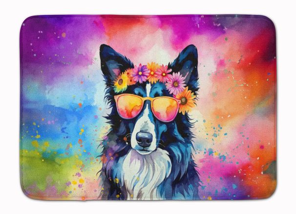 Border Collie Hippie Dawg Memory Foam Kitchen Mat Machine Washable Anti-Fatigue Mat Cushion Comfort Bath Mat Or Kitchen Rug_maomaolike.com