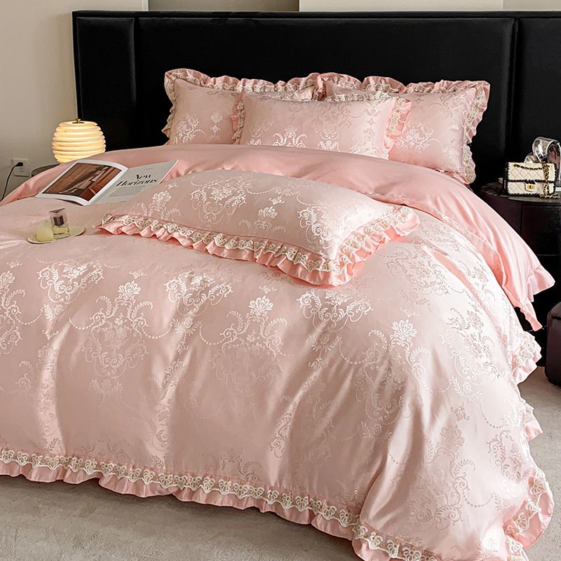 Class A Washable French Romantic Jacquard Lace Four-Piece Set Double-Sided Ice Silk Cool Silky Duvet Cover And Bed Sheet_maomaolike.com