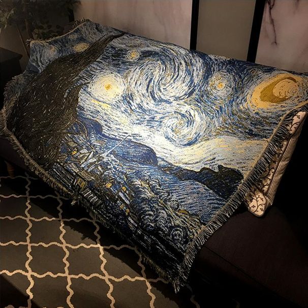 American Order Oil Painting Van Gogh Night Decorative Throw Shawl Starry Sky Knitted Sofa Blanket Bedspread_maomaolike.com
