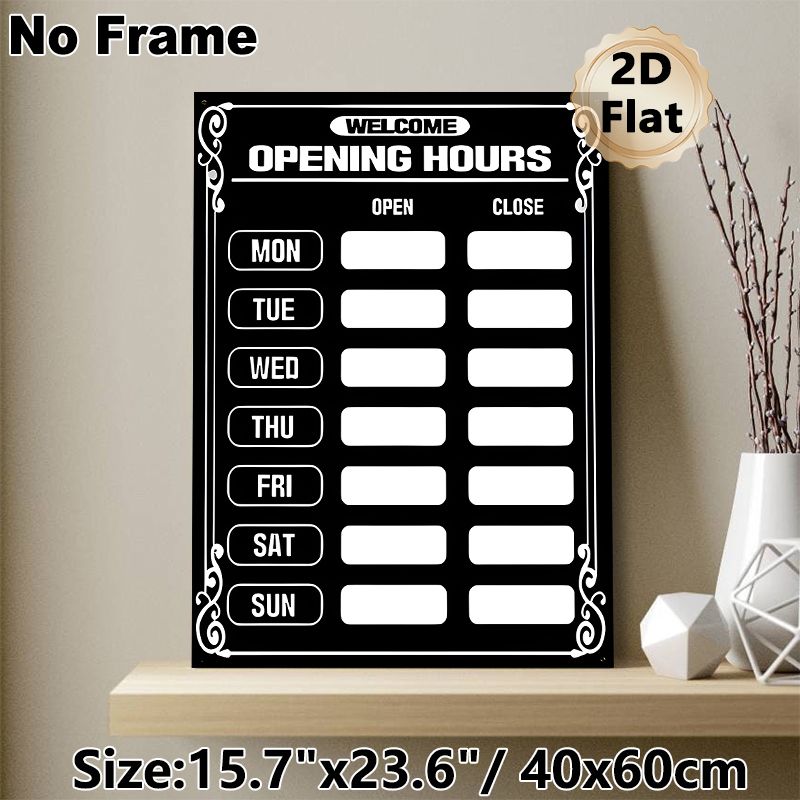 Opening Hours Painting Poster, Vintage Black-and-White Ornate Framed Poster, Clear Template For Marking Business Open & Close Times, Ideal For Retail_maomaolike.com