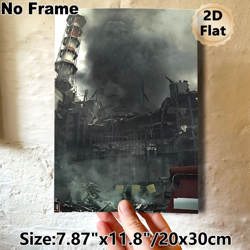 Industrial Ruin Painting Poster, Gloomy Dark-toned Wrecked Factory Scene Poster, Desolate Atmospheric Decor Ideal For Home Studio, Gaming Space_maomaolike.com