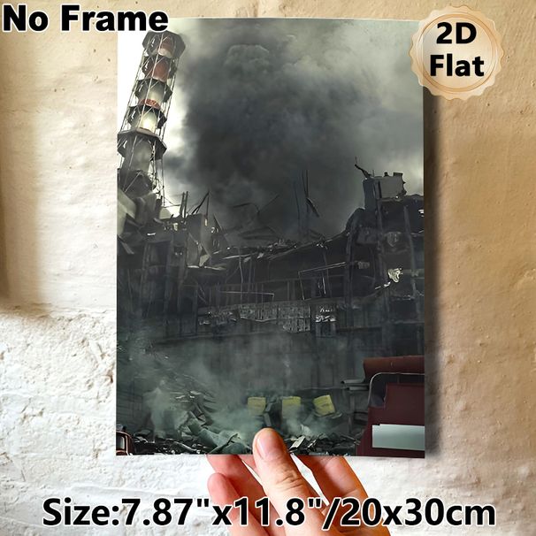 Industrial Ruin Painting Poster, Gloomy Dark-toned Wrecked Factory Scene Poster, Desolate Atmospheric Decor Ideal For Home Studio, Gaming Space_maomaolike.com