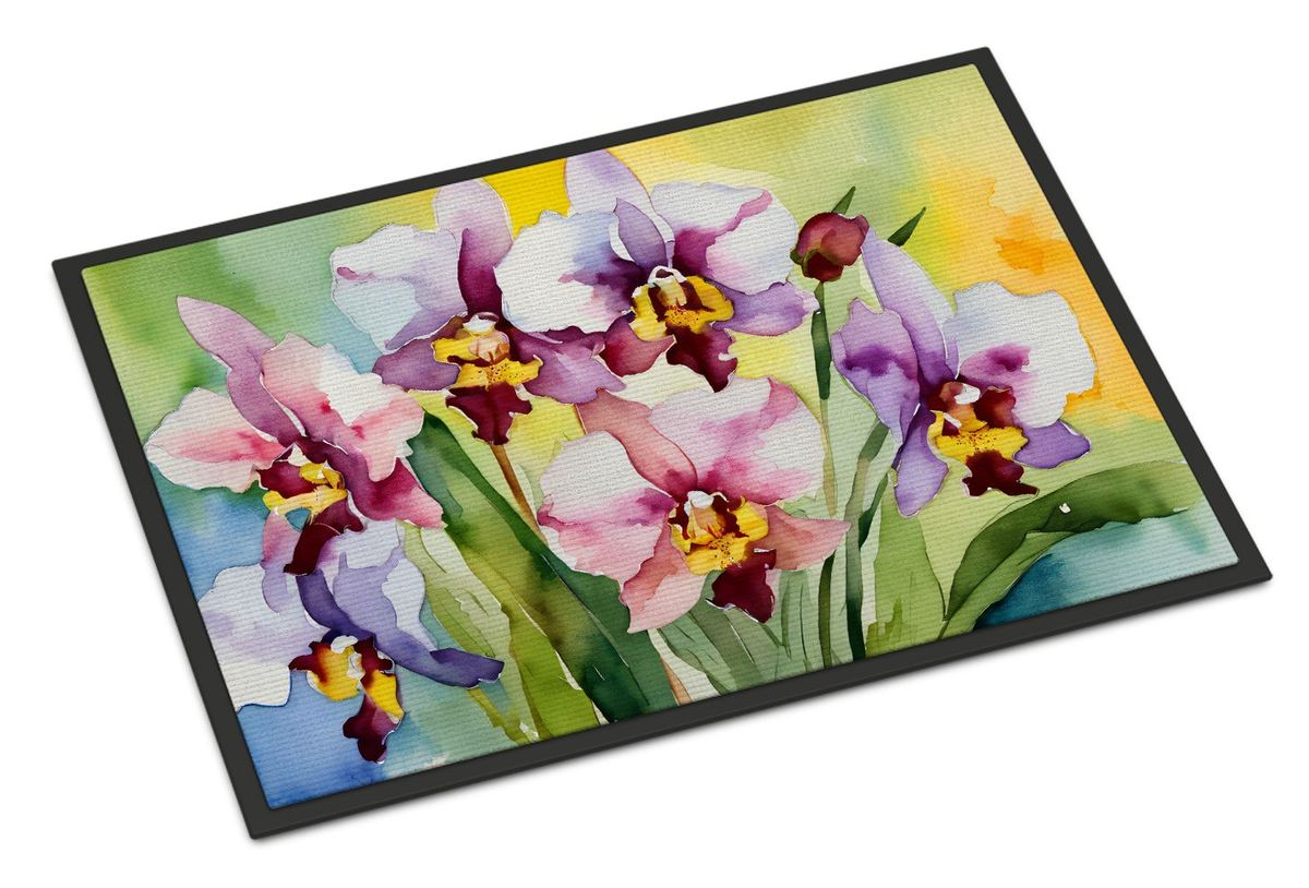 Orchids In Watercolor Doormat Front Door Mat Indoor Outdoor Rugs For Entryway, Non Slip Washable Low Pile, 24H X 36W_maomaolike.com