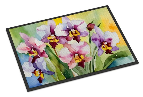 Orchids In Watercolor Doormat Front Door Mat Indoor Outdoor Rugs For Entryway, Non Slip Washable Low Pile, 24H X 36W_maomaolike.com