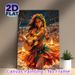 Hawaiian Beach Luau Painting Poster, Warm-toned Vivid Artistic Poster, Captures Joyful Tropical Bonfire Gathering With Guitar-playing Hula Girl_maomaolike.com