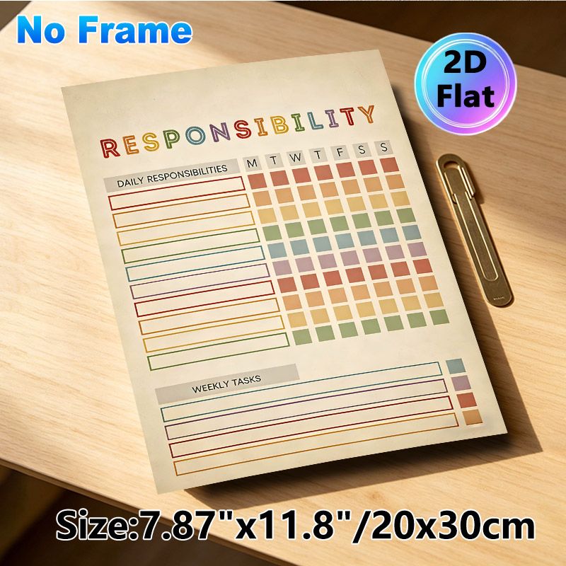 Responsibility Chart Painting Poster, Retro Color-coded Task Tracker Poster, Helps Organize Daily And Weekly Responsibilities, Suitable For Home And_maomaolike.com