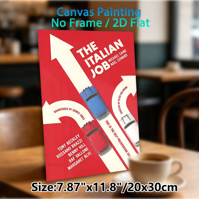 The Italian Job Movie Themed Painting Poster, Bold Retro Graphic Poster, Vintage Movie Art With Red, White & Blue Mini Cars On Arrow Paths, Ideal For_maomaolike.com
