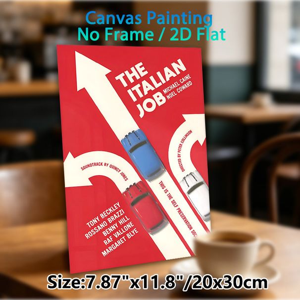 The Italian Job Movie Themed Painting Poster, Bold Retro Graphic Poster, Vintage Movie Art With Red, White & Blue Mini Cars On Arrow Paths, Ideal For_maomaolike.com