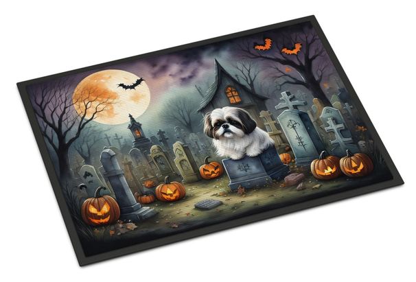 Shih Tzu Spooky Halloween Doormat Front Door Mat Indoor Outdoor Rugs For Entryway, Non Slip Washable Low Pile, 24H X 36W_maomaolike.com