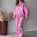 Women's Clothing summer new fashion sequin printed zipper casual sweatshirt two-piece set_maomaolike.com